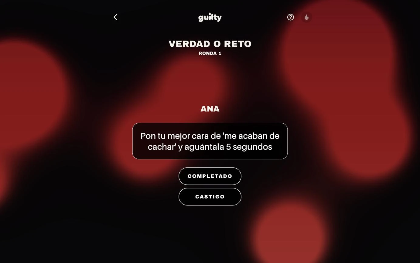 Verdad o Reto en juego, con el reto en pantalla